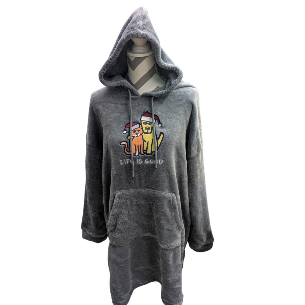 Life is Good Soft Fleece Hoodie Sleep Sweatshirt XL Christmas